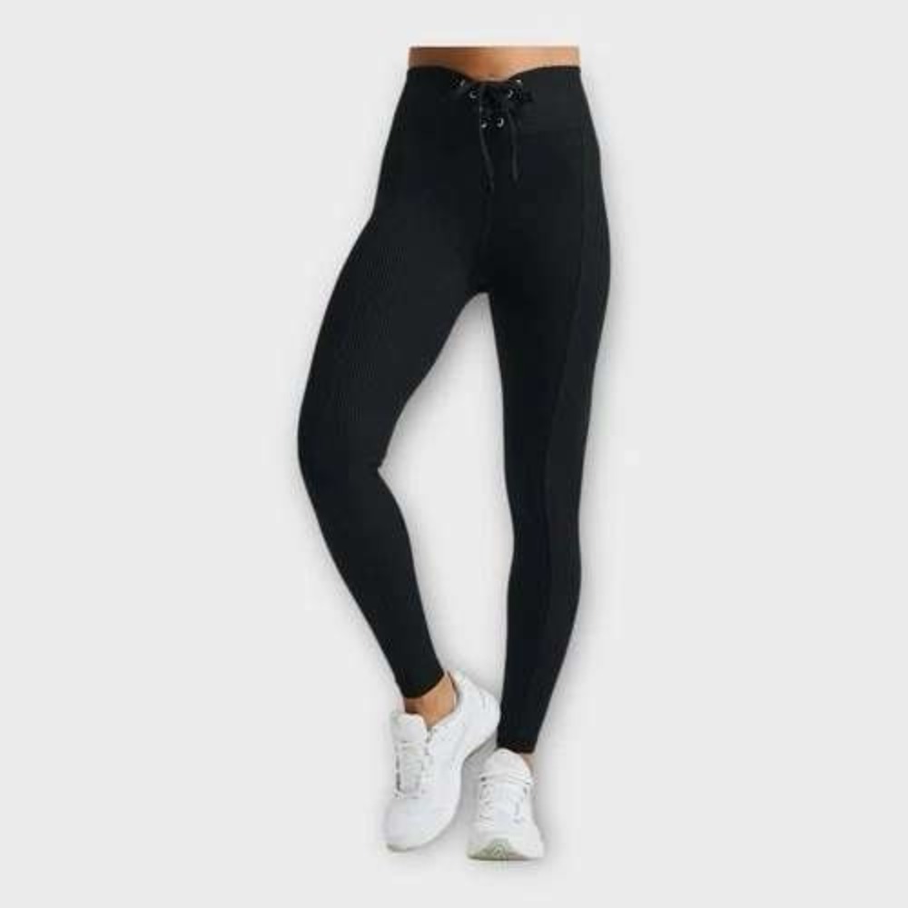 Year of Ours Black Ribbed V-Waist High‎ Rise Leggings Small